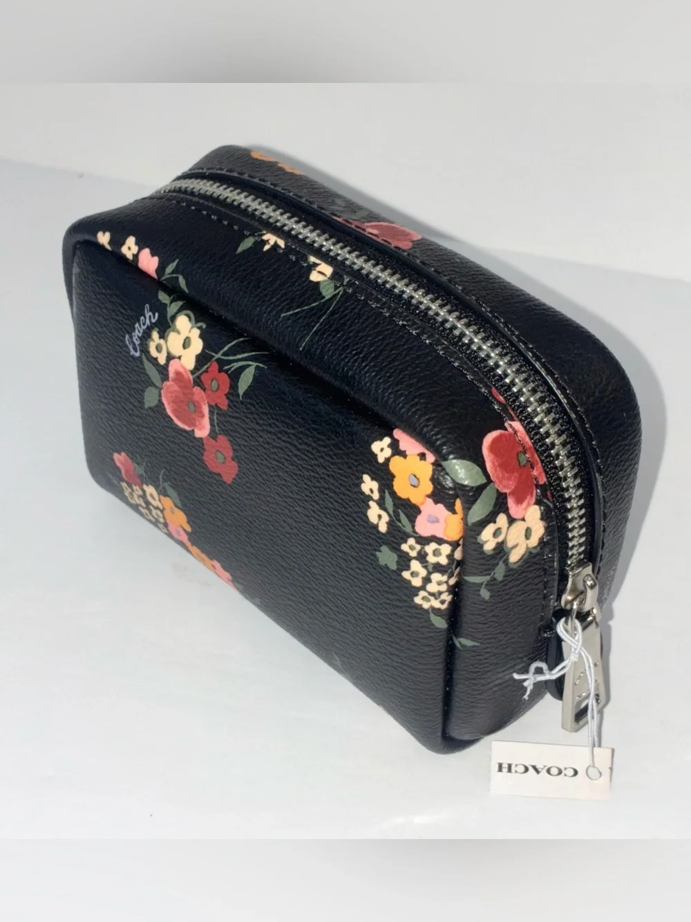 Coach Floral Mini Boxy Cosmetic Bag Case With Wildflowers Print Black Multi NWT